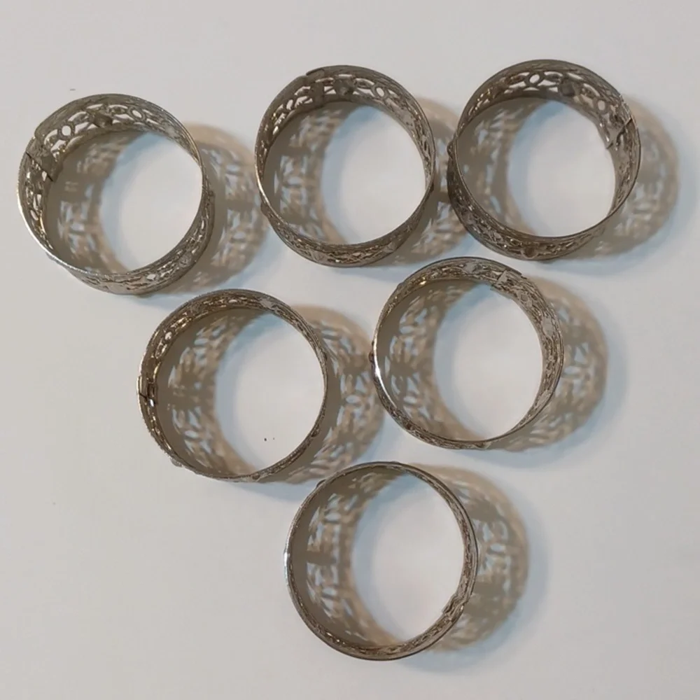 Vintage Kemp and Beatley Fleur Delis Filigree Napkin Ring Set of 6 L@@K!